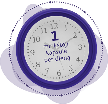 Violets pulkstenis ar ieteikumu lietot 1 mīksto kapsulu dienā.